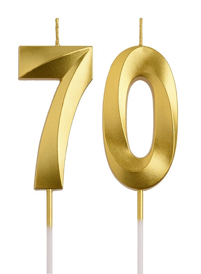 AOOLADA 70th Birthday Candles, Gold 70 Year Old Number Birthday Candles, Number 70 Candles for Men Women, Happy Birthday Party Decorations Cake Topper Gifts for Wedding Anniversary Celebration - Image 1